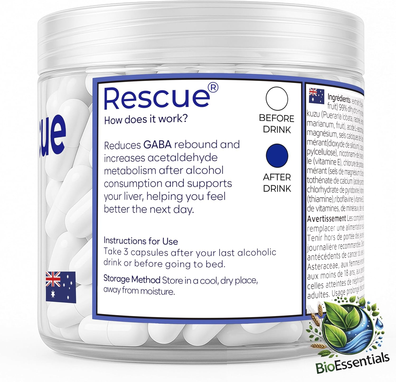 RESCUE&reg; &ndash; Advanced Liver & Daily Recovery Support &ndash; DHM, Milk Thistle & L-Cysteine Formula &ndash; Vegan Capsules for Energy, Metabolism &ndash; Wake up Refreshed after Social Events image number 2