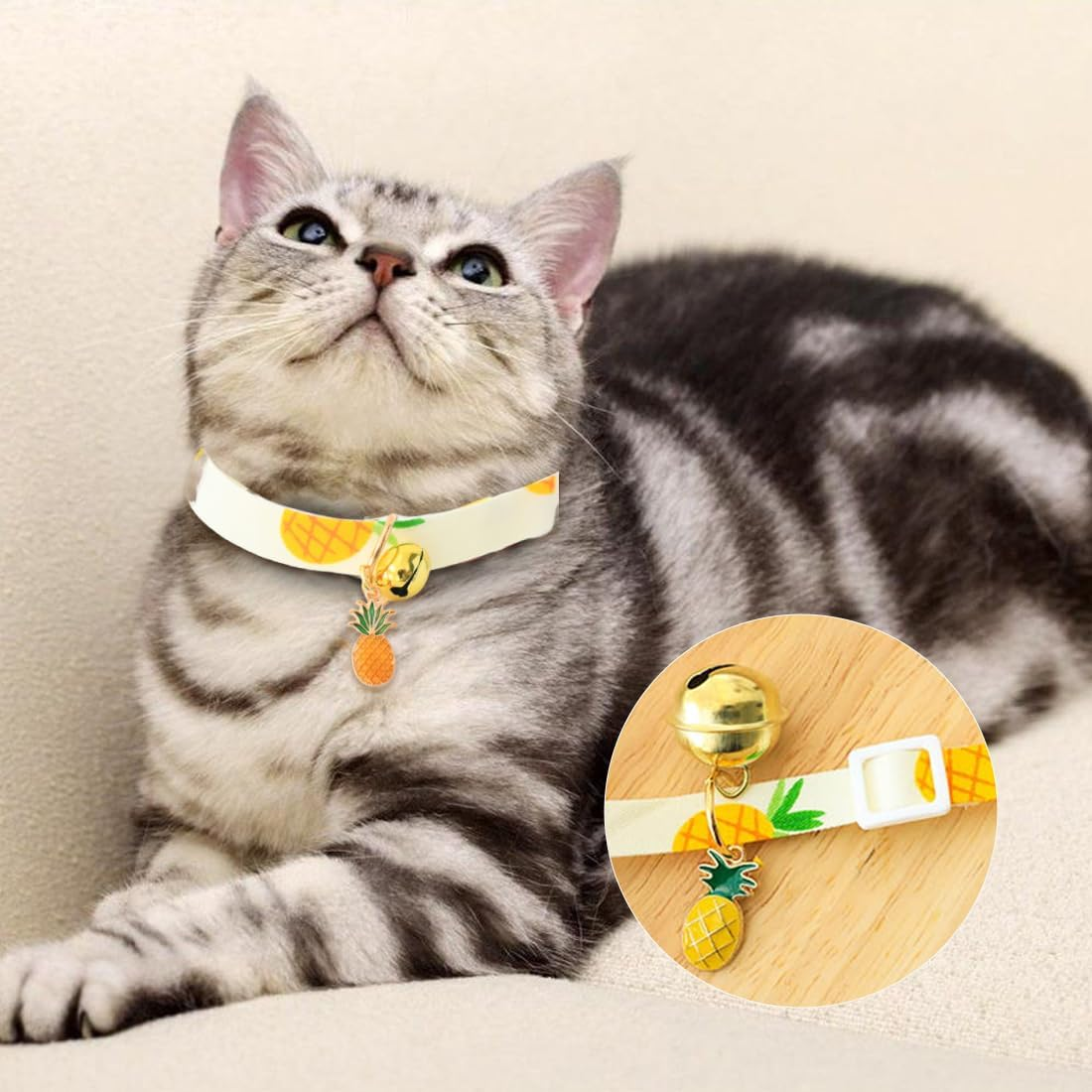 2 Pack Tear off Cotton Cat Collar with Bell Personalized with Bell Safety Clasp Cute Cat Collar Kitten Collar Ideal for Cats image number 1