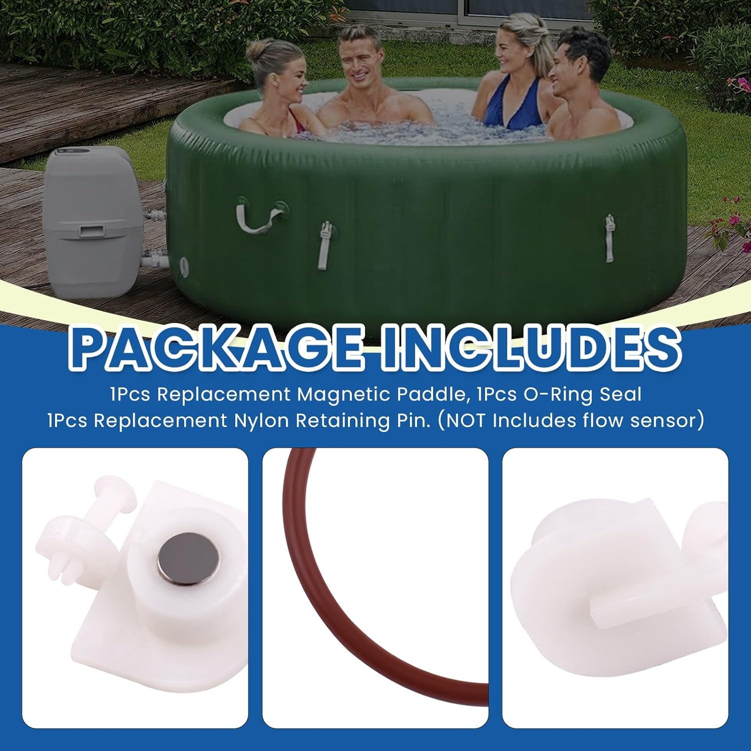 Water Flow Sensor Repair Kit with Pin Compatible with Coleman Lay-Z-Spa Tub, Fix E02 Error (Includes Retainer Pin, Magnetic Paddle, O-Ring Gasket) image number 3