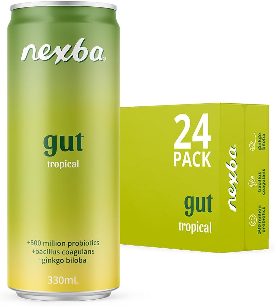 Nexba Nootropics &ndash; Gut &ndash; Tropical &ndash; All Natural Sugar Free &ndash; 24 X 330Ml Cans