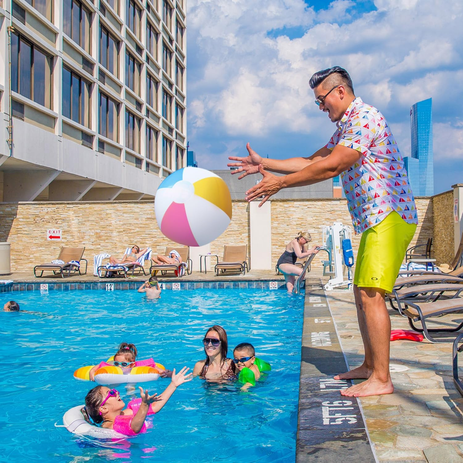 Novelty Place Inflatable Beach Balls - 3 Pack, 12" Diameter, White Panels Alternate with Macaron Colors, Leak-Proof PVC - Summer Beach Pool Party Supplies, Fun Floating Toys for Teenagers, Adults image number 3