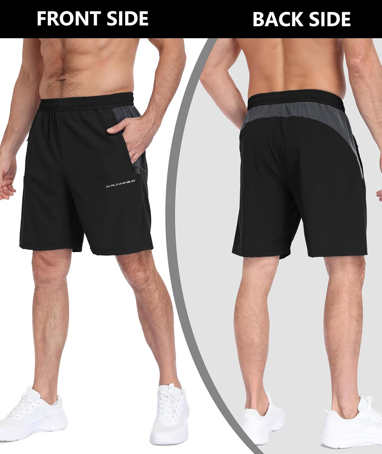 Mens Gym Workout Shorts with Zip Pockets Polyester Sport Athletic Training Shorts Dry Fit 2 Pack Running Tennis image number 3