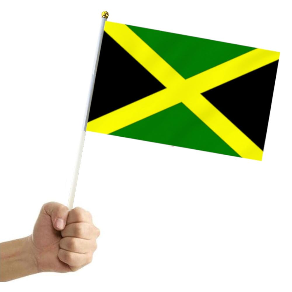10 PCS Handheld Jamaica Flag,8.5&times;5.5 Inch Hand Held Mini Jamaican Flags Banner for Indoor Outdoor Parade Waving the Tlag and Shouting image number 3