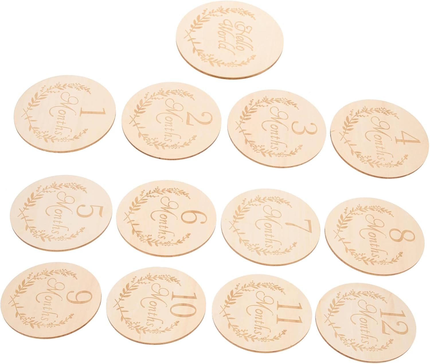 HOMSFOU 13Pcs Wooden Slices Baby Milestone Cards Natural Birch Wood Baby Monthly Marker Discs for Newborn Photography and Monthly Commemorative Keepsakes