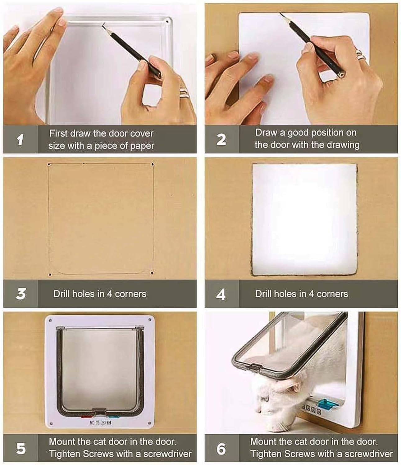 Tibeoyad Revolutionary Cat Flap, High-Quality 4-Way Magnetic Closure Pet Flap, Comfortable and Easy to Install Cat Door for Wall, Wooden Door, Upvc Interior Door, Brick Walls image number 6