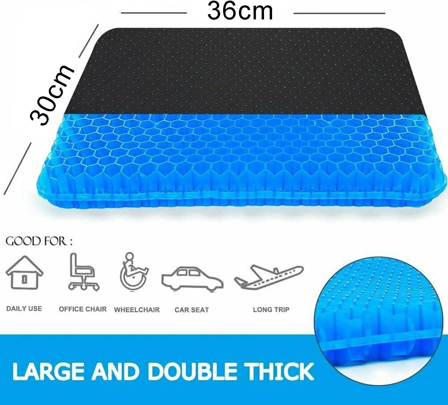 Yotsuba Gel Seat Cushion, Gel Honeycomb Seat Comfort Cushion - Ultimate Back Support and Pain Relief image number 3