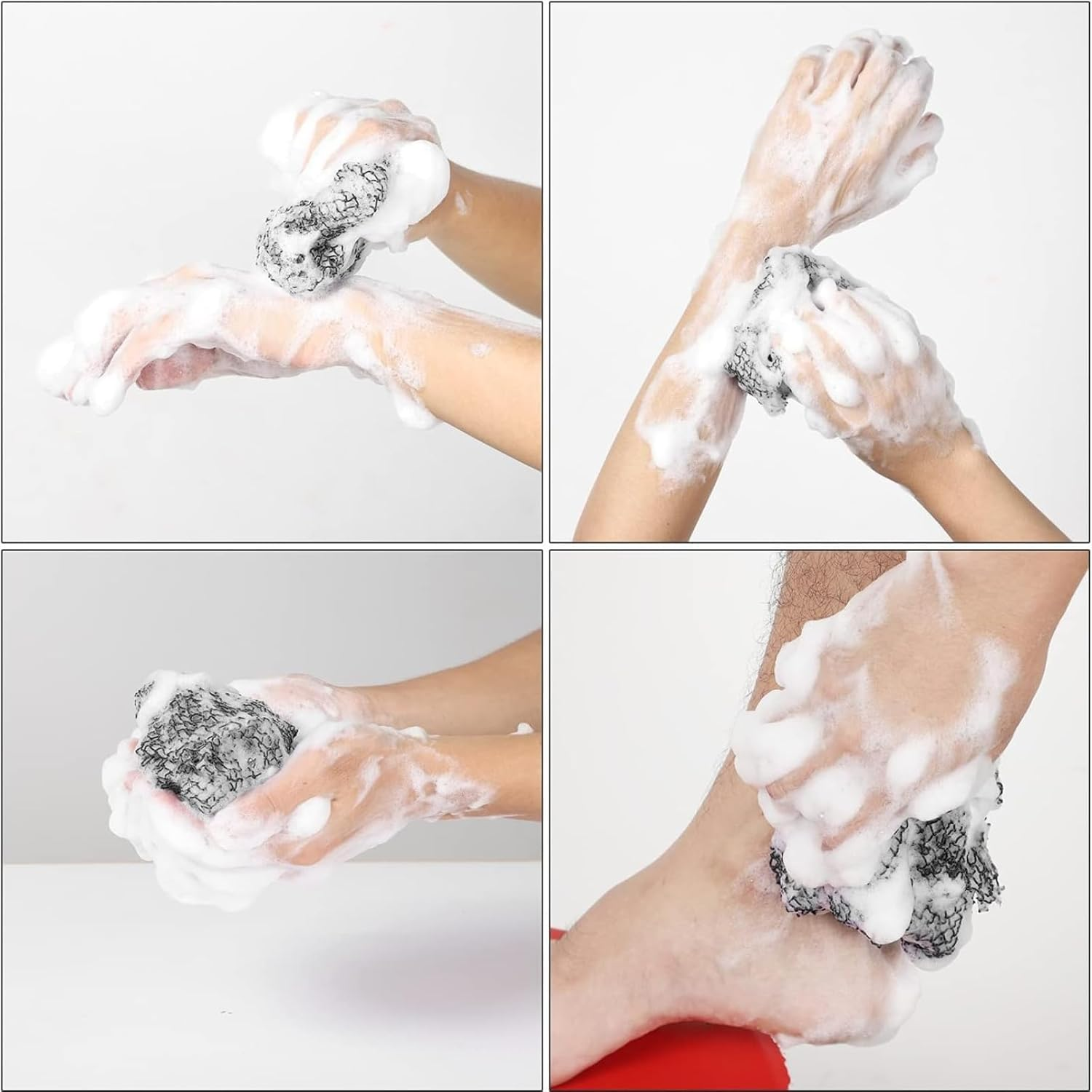 African Net Sponge with Exfoliating Knots - Exfoliating Scrubber for All Skin Types, Bath Sponge for Face & Body, Travel Portable, Durable, Gentle Exfoliation, Bath and Shower Essential, Body Exfoliator Sponge (Black) image number 1