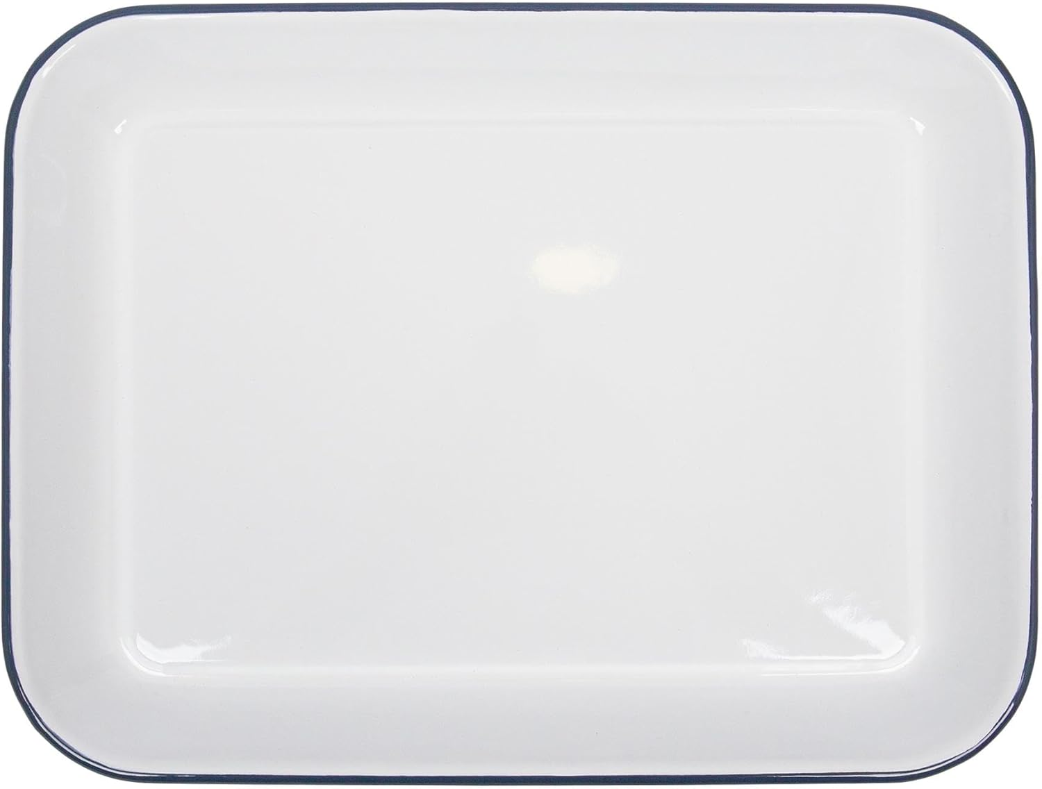 Argon Tableware Enamel Baking Tray - 34 X 26Cm - Green Rim - Lightweight Metal Rectangular Enamel Oven Tray Kitchen Bakeware Flat Cooking Pan for Roasting, Baking