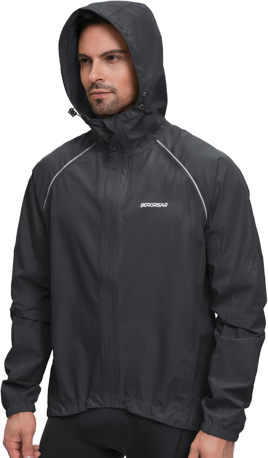 BERGRISAR Men'S Cycling Rain Jacket Waterproof Cycling Windbreaker Bike Bicycle Jacket Running Hood Rain Coat