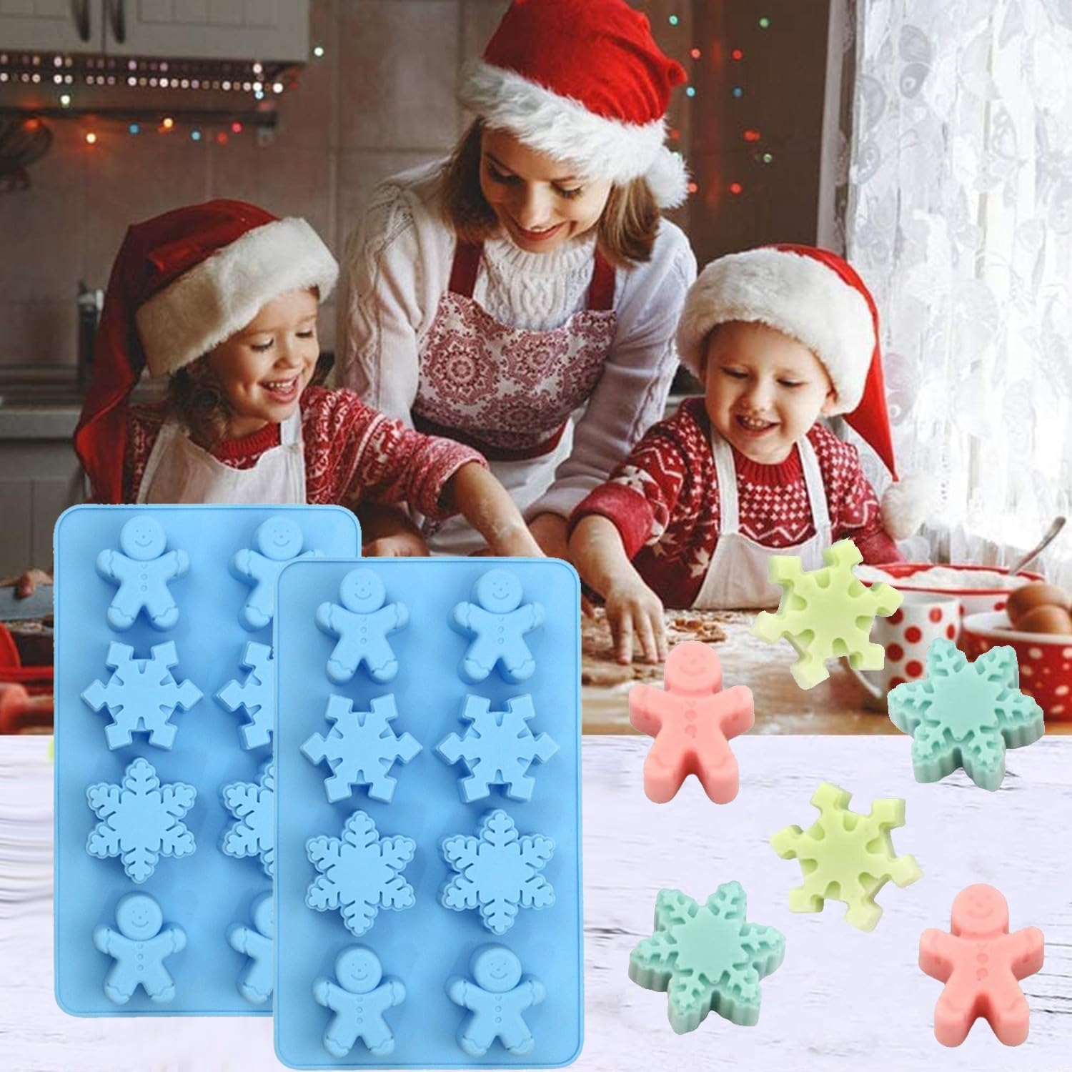 VIKKI Christmas Silicone Molds, 2Packs Snowflake Snowmen Chocolate Moulds 8 Cavities Soap Candy Cake Muffin Jelly Trays Baking Molds for Home Party Christmas Xmas Cake Decoration image number 6
