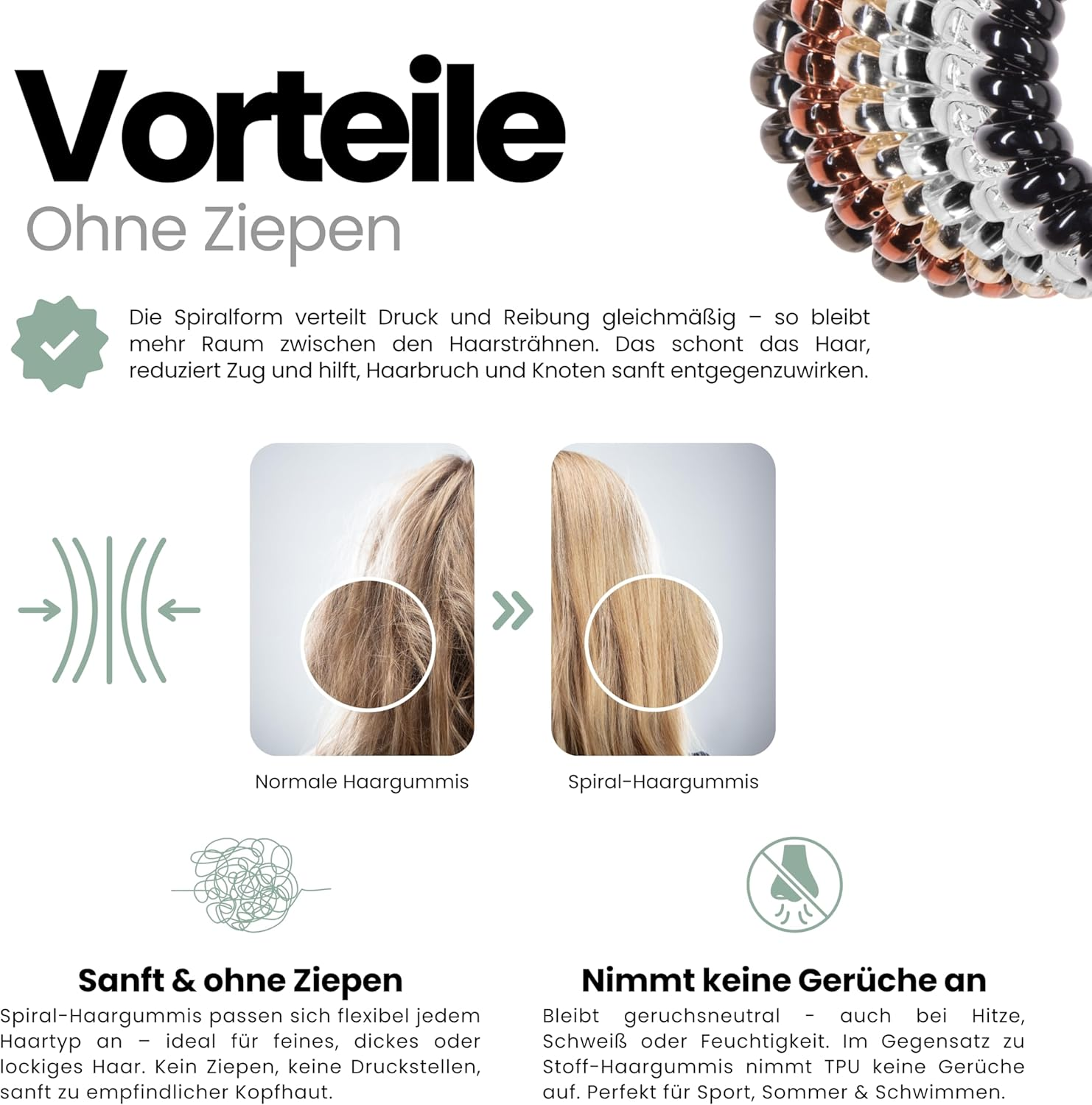 Specora - Spiral Hair Scrunchies Pack of 12-5 Cm TPU - 6 Colours Each 2 Pieces Black | Transparent | Anthracite | Red/Brown | Gold | Silver image number 6