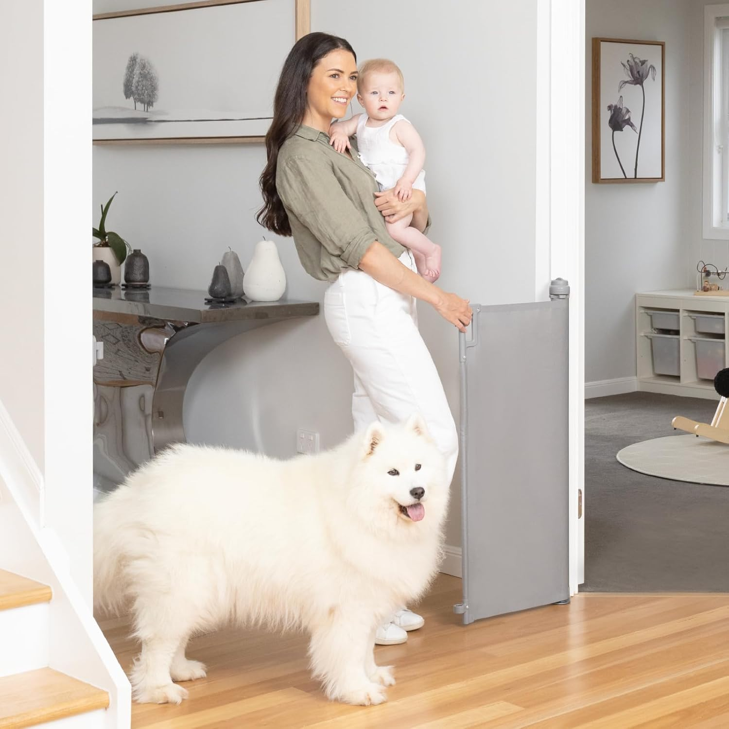 Perma Child Safety Indoor Outdoor Ultimate Retractable Baby Gate, 98Cm Tall Extends to 2M Wide, Grey image number 1