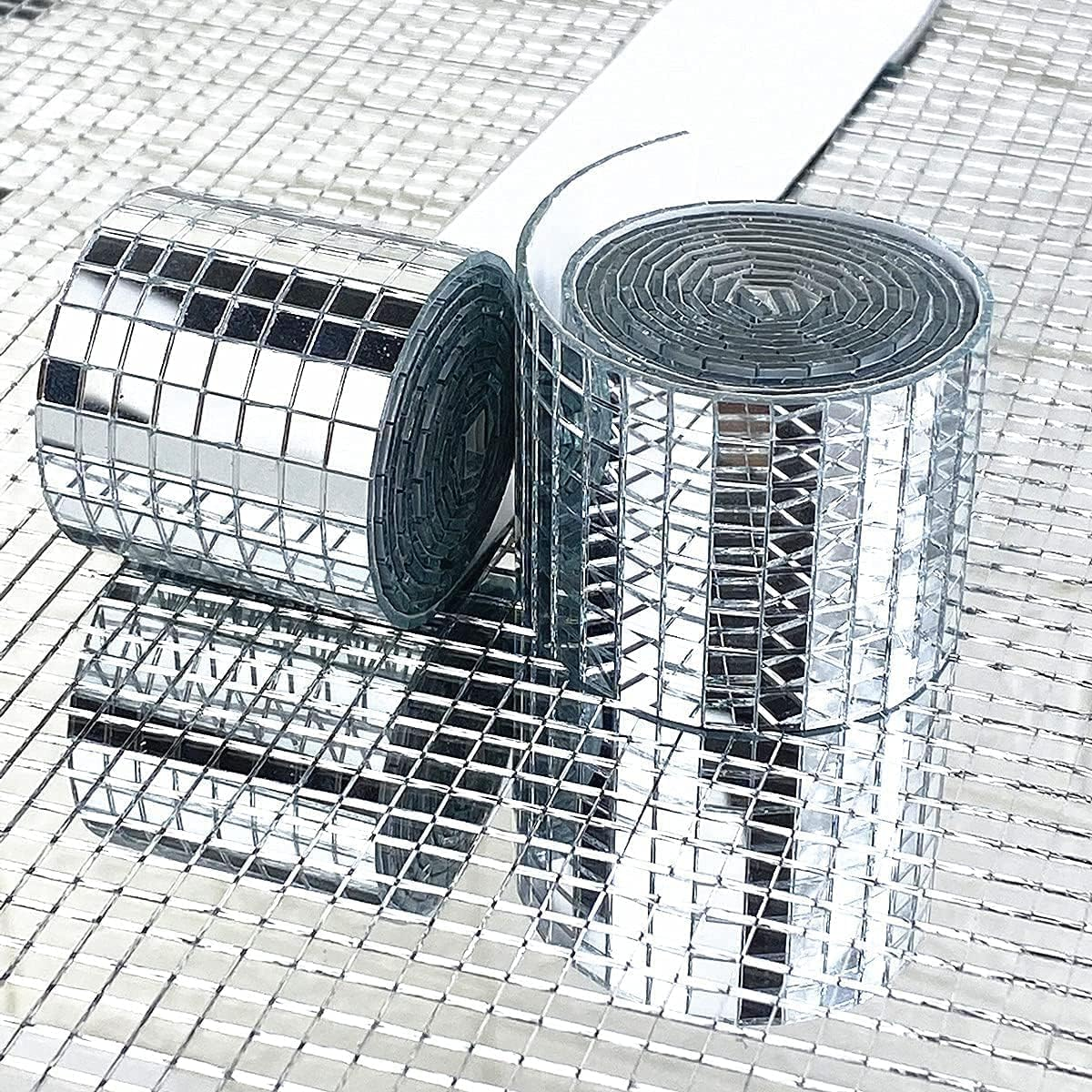 Slzhds 3200 Pcs Self-Adhesive Square Glass Mirror Mosaic Tiles, Disco Wall Tiles, Silver Mirror Stickers, Mini Real Glass Square Mosaic Tiles, Silver Square Stickers for DIY Decoration (2 Rolls) image number 5