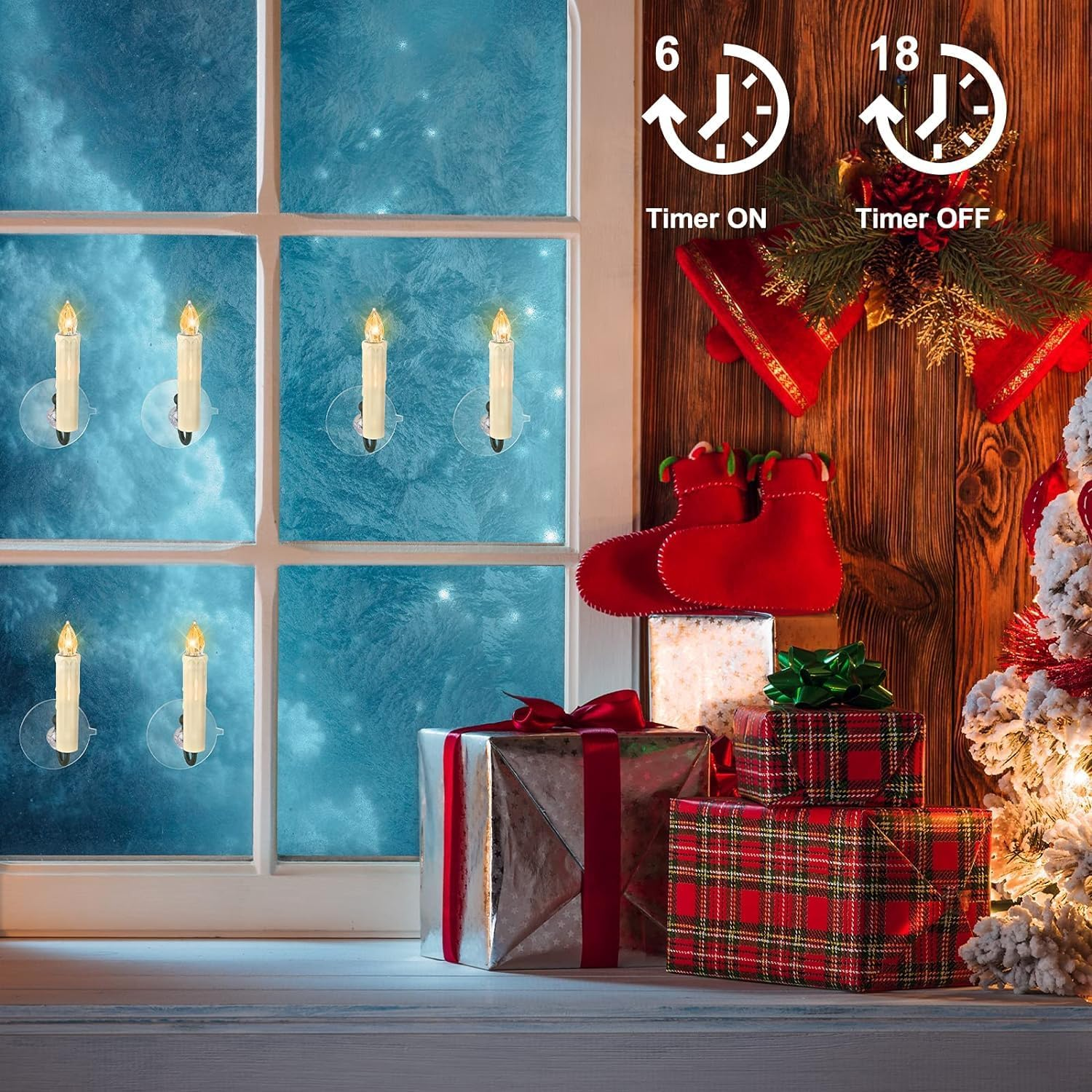 Massiupply Flickering Flameless Window Candle LED Christmas Tree Candle Lights Warm White Battery Operated Electric Taper Candles with Remote Perfect for Home Garden Wedding Parties Decor 12 PCS Ivory image number 5