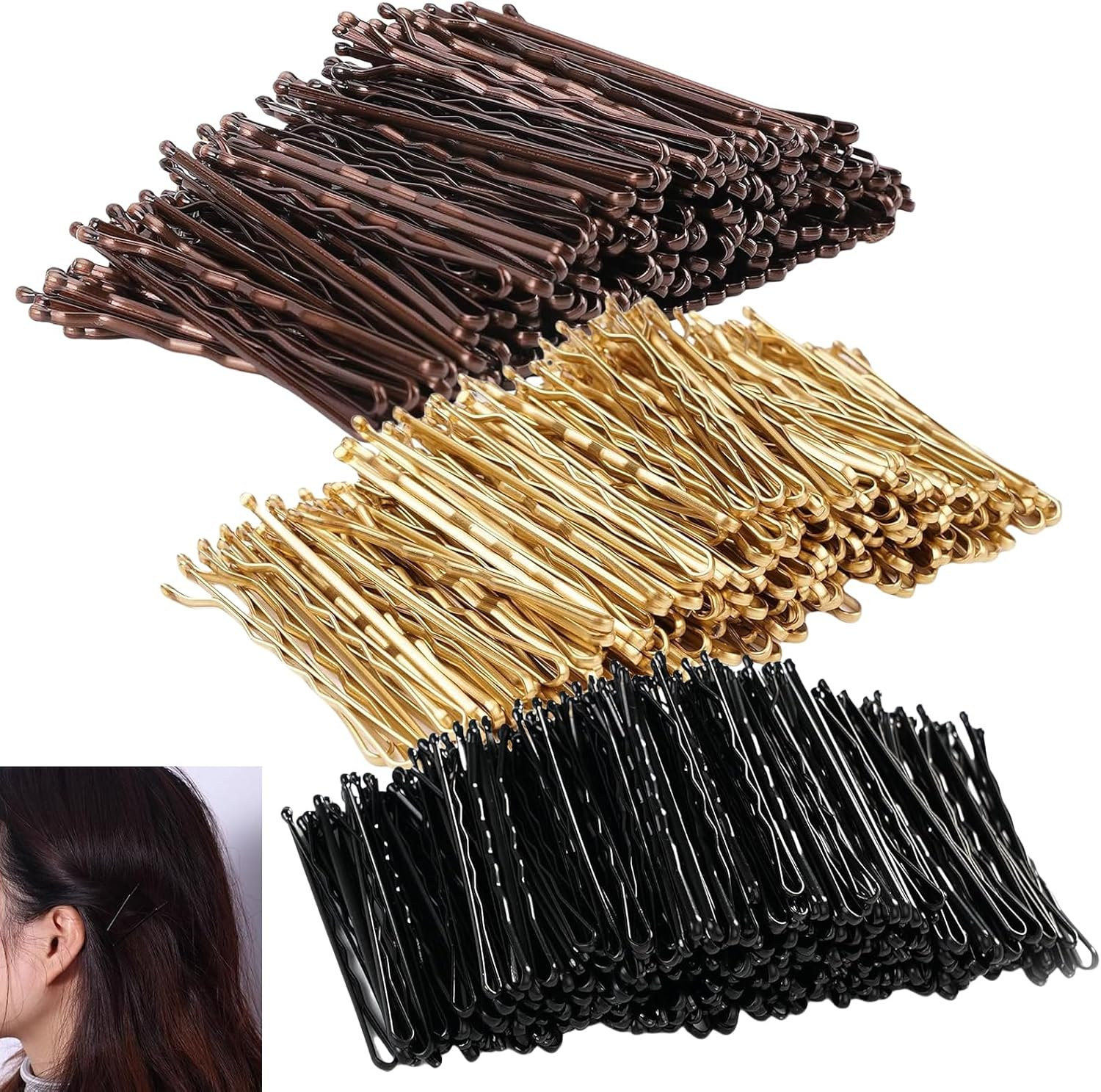 Bobby Pins for Women, Brown Wavy Hair Pins, Medium Size with Storage Jar, Strong Grip image number 3