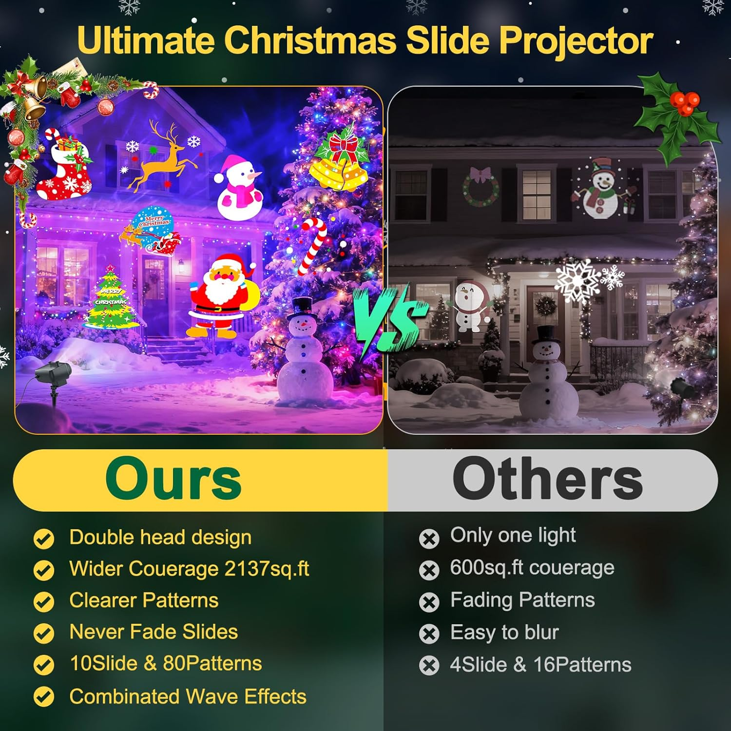 Halloween Projector Window Waterproof 2-In-1 Halloween Christmas Projector Outdoor with 10HD Films and 10 Colours Sea Waves with Remote Control and Timer for Holidays, Parties, Decoration, Garden