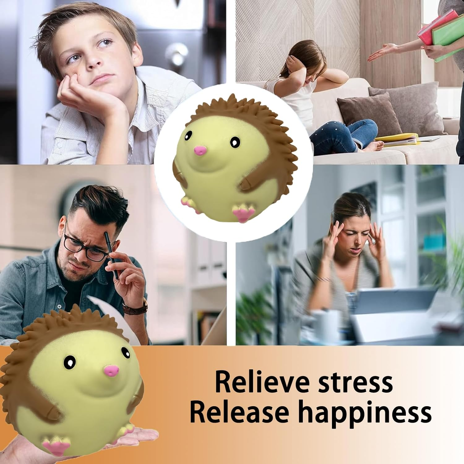 Hedgehog Squishy Stress Balls for Kids and Adults, Stretchy Stress Relief Ball Squeeze Toys, Soft Dough Balls, Squeeze Ball Squishy Toys for Party Favors Birthday Gifts, Easter Basket Stuffers image number 2