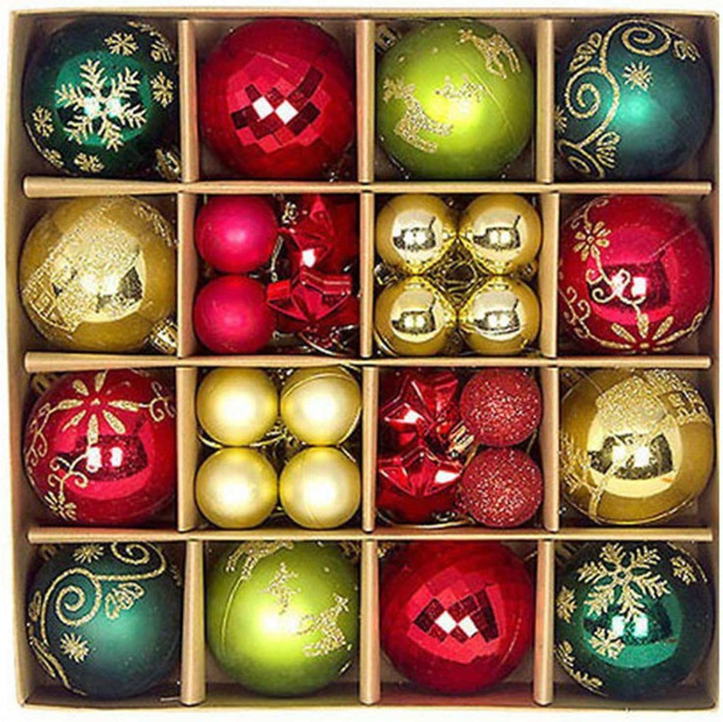 Christmas Decorations,H HOME-MART 44Pcs Christmas Tree Baubles,Christmas Ball Ornaments|Hanging Christmas Baubles Balls Ornaments Set|Christmas Tree Pendants Decorative (44 Pcs Style C)