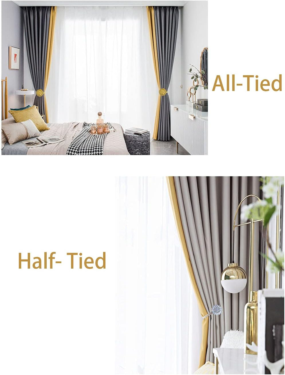 Magnetic Tiebacks for Curtains, 2 Pack Sparkling Crystal Flower Curtain Tiebacks Curtain Buckle Clips with High-Elastic Spring Wire for Home Office Decoration (Yellow)