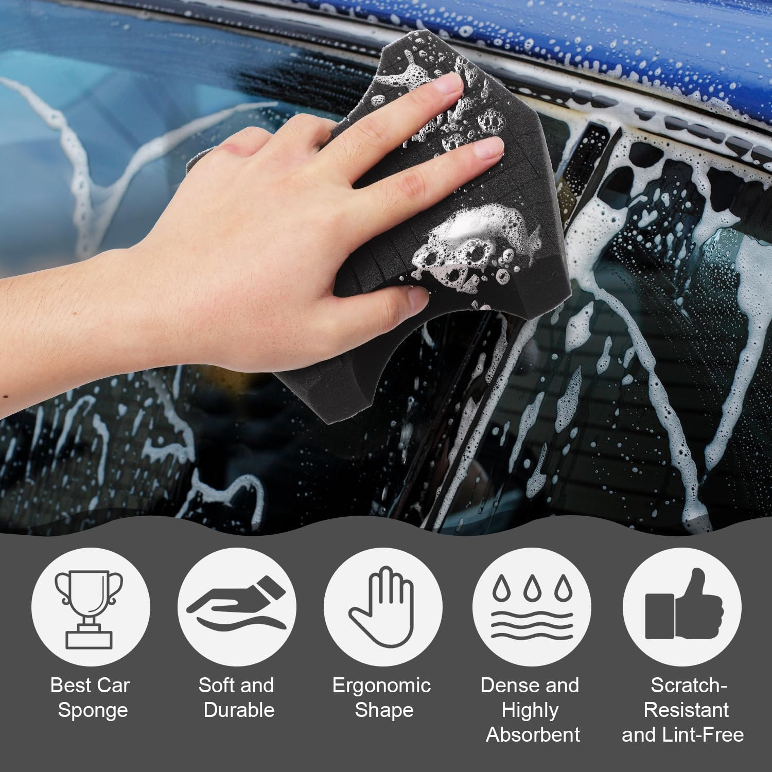 Car Wash Sponge, Non Scratch Car Sponges Soft Rinseless Foam Sponge for Detail Car Washing Cleaning image number 1