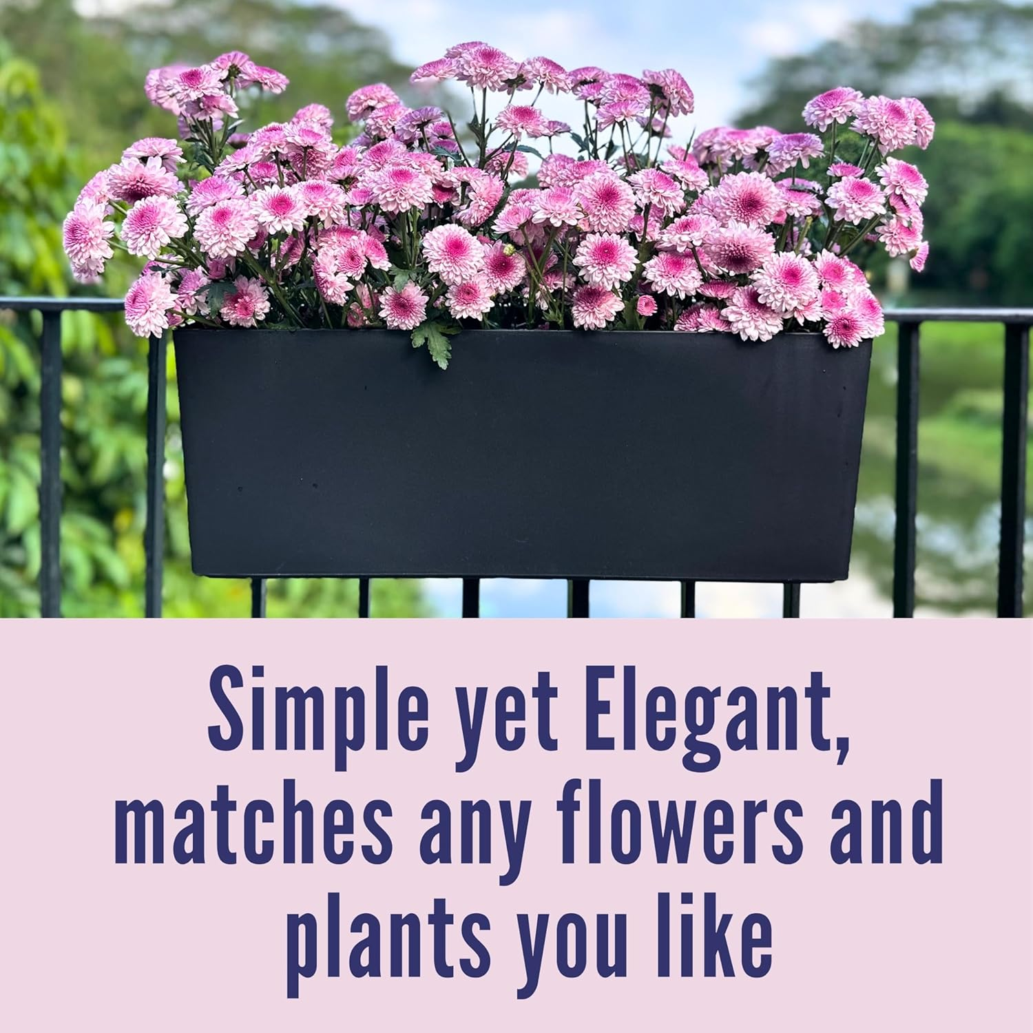 Lalagreen Rail Planter for Balcony Outdoor (2 Pack, 20 Inch) Large Black Self Watering Railing Planters with Brackets, Rectangular Plastic Deck Fence Window Box Designer Choice with Rattan Pattern image number 5