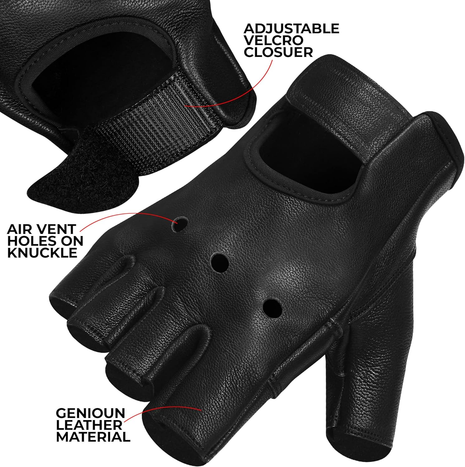 Leather Half Finger Cycling Wheelchair Gym Bus Driving Weight Lifting Glove image number 2