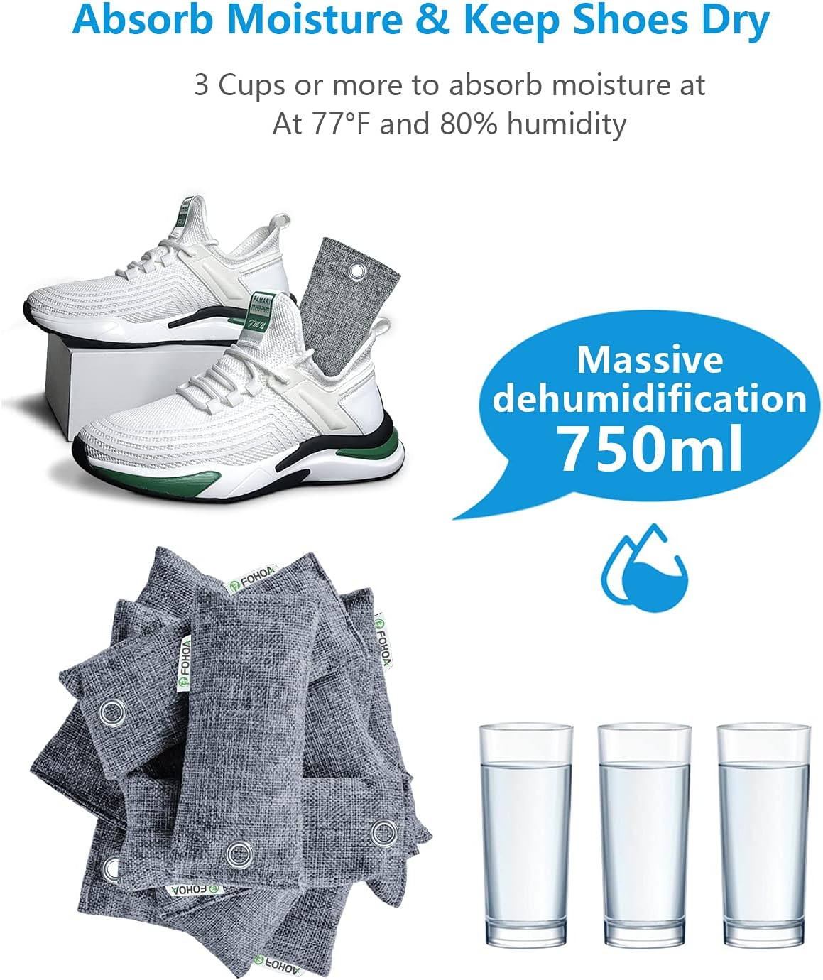 FOHOA Natural Air Purifier Deodorizer Bags 12 Packs, Activated Bamboo Charcoal Air Purifying Bags, Odor Absorber, Shoe Odor Eliminator, Air Fresheners for Home, Shoes, Closet, Car, Gym, Damp Rid, Pet image number 2