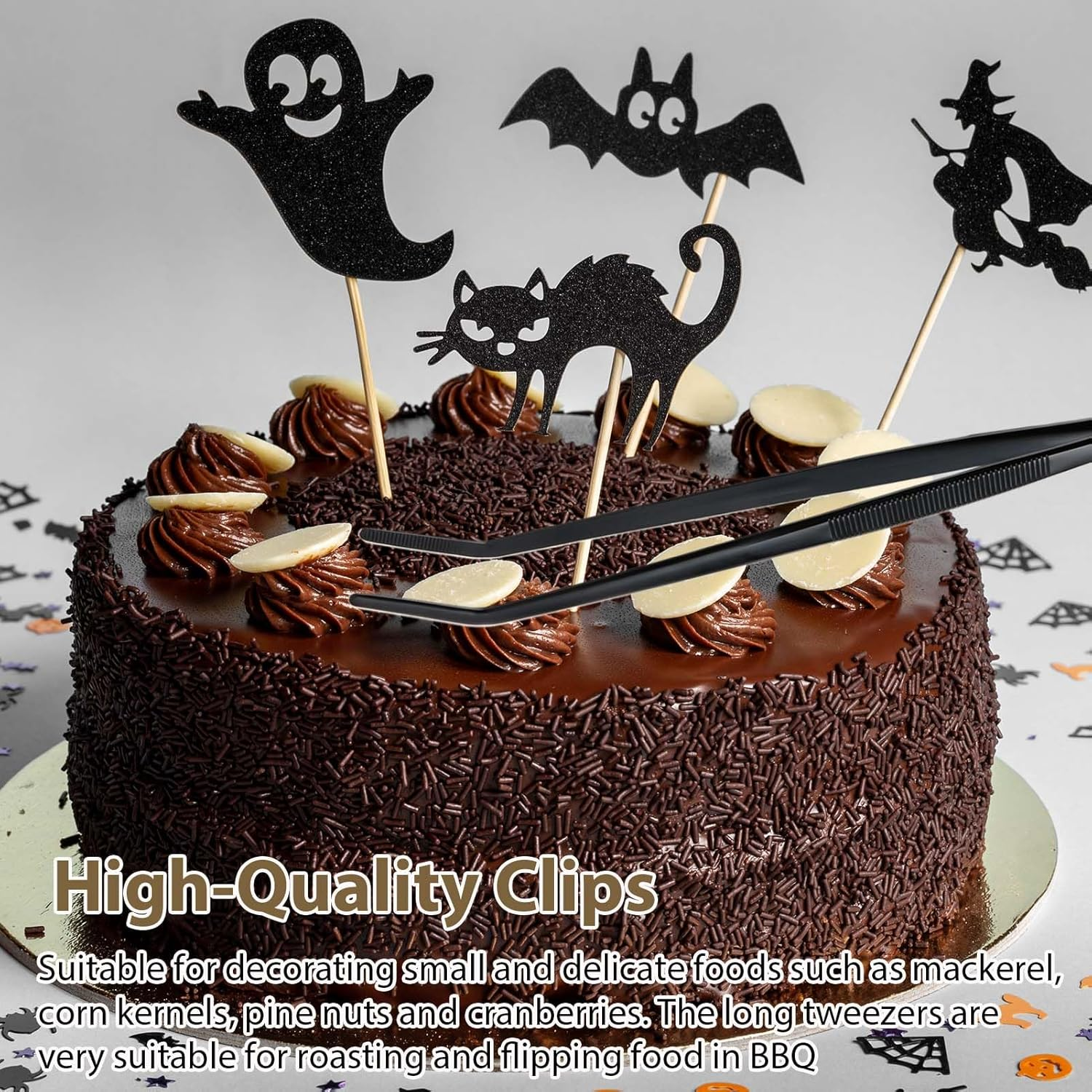 4 Pcs Kitchen Fine Tweezer Tongs Set, 12" Extra-Long Stainless Steel Food Tweezers, Professional Precision Cooking Tweezers for BBQ, Seafood, Baking, Garnishing & Repairing (Black)