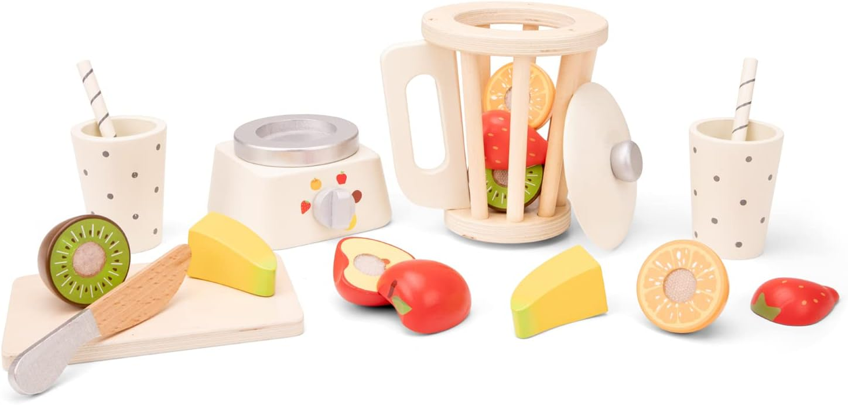 New Classic Toys 10708 Wooden Pretend Play Kids Smoothie Maker Set Cooking Simulation Educational Color Perception Toy for Preschool Age Toddlers Boys Girls, White image number 3
