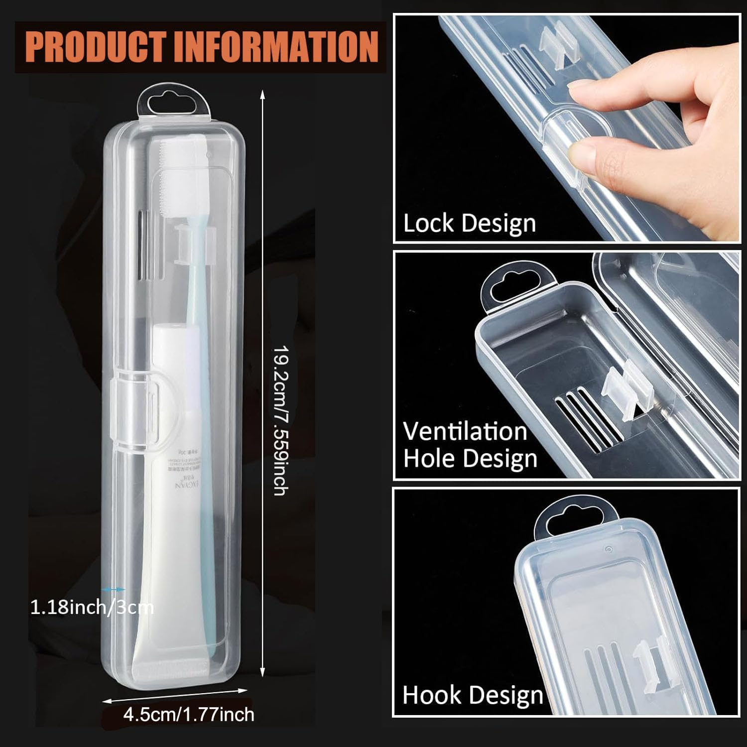 SAHENITEANA 4 Pack Portable Travel Toothbrush Case, Portable Clear Toothbrush and Toothpaste Storage Container Hard Plastic Transparent Toothbrush Carrying Box for Home,Travela, School image number 2