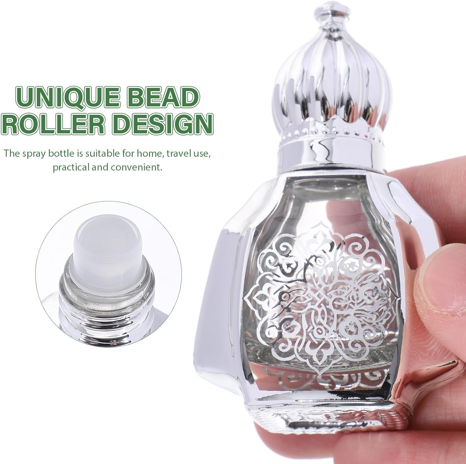 Baluue 2Pcs 10Ml Glass Roll on Perfume Bottles Portable Multi-Function Aroma Bottles with Silver Cap Refillable Empty Roller for Household and Travel Use image number 6