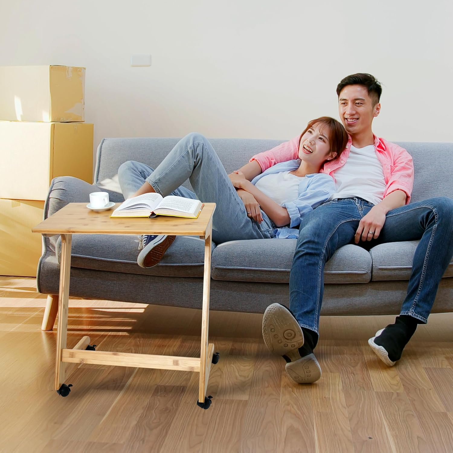 TV Tray Table, Side Table for Sofa, Couch, Bedside Table, End Table with or without Wheels, Rolling Table with Castors, Small Table for Living Room Furniture, Coffee Table, Bamboo (Z Shape) image number 2