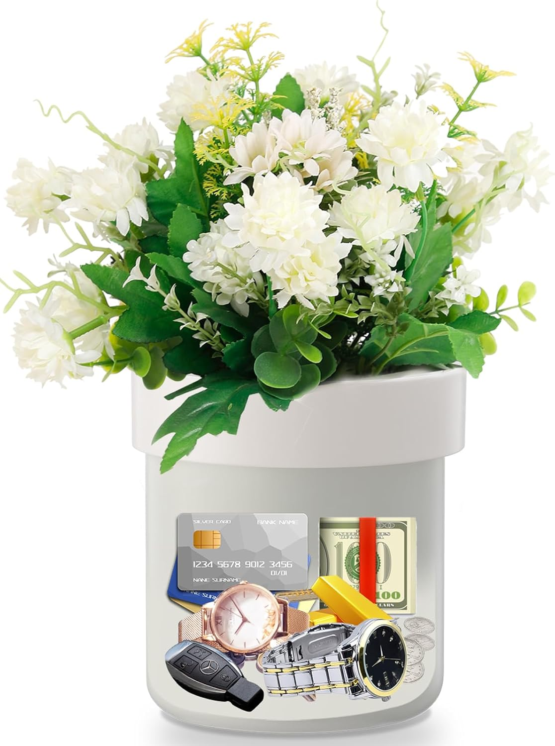 Flower Pot Diversion Safe with Key Lock, Secret Hidden Safe Lock Box, Perfect for Hiding the Valuables inside Flower Pot&rsquo;S False Bottom, Plants Not Include,Black