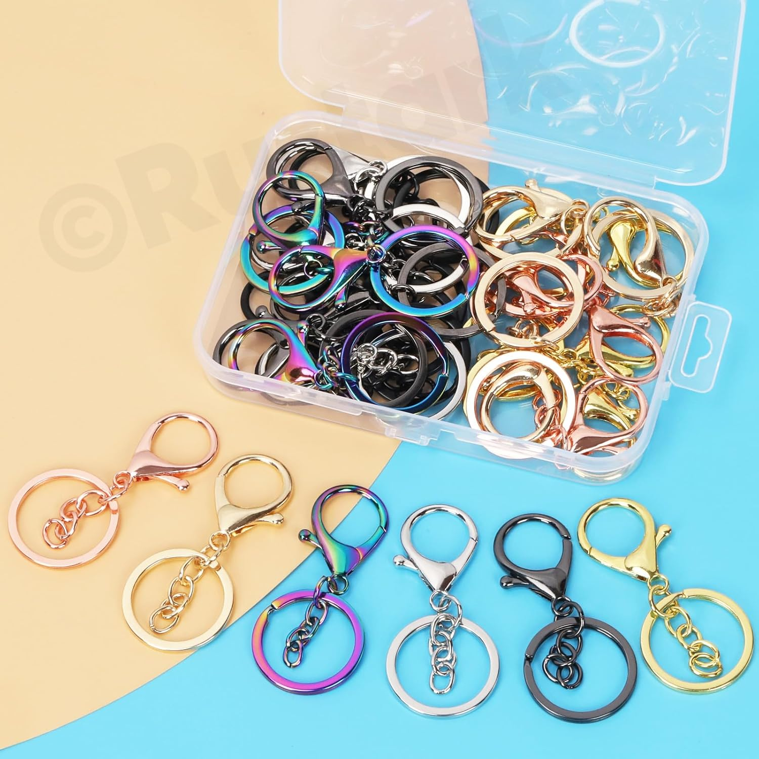 28Pcs 7 Colors Lobster Claw Clasp Keychain Set Swivel Snap Hooks with Key Chain Rings Swivel Trigger Clips with Flat Split Ring Keychain Making Kit for DIY Craft Jewelry Making - Electrophoresis Black image number 4