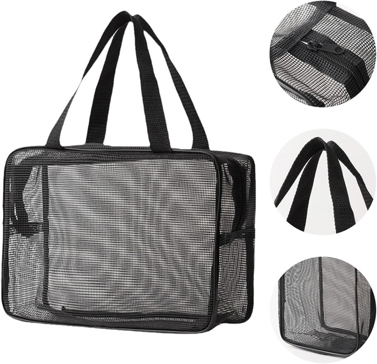 Mesh Shower Caddy Bag with Handle &ndash; Portable Quick Dry Toiletry Organizer for Dorm, Bathroom, Gym, Camping & Travel Essentials(Black,Large) image number 4