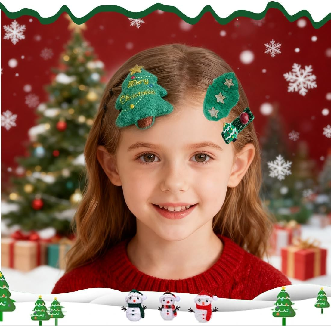 VYIBPDY Set of 4 Hair Accessories Girls Christmas, Elk, Christmas Tree, Hairpin Set, Creative for Children, Green