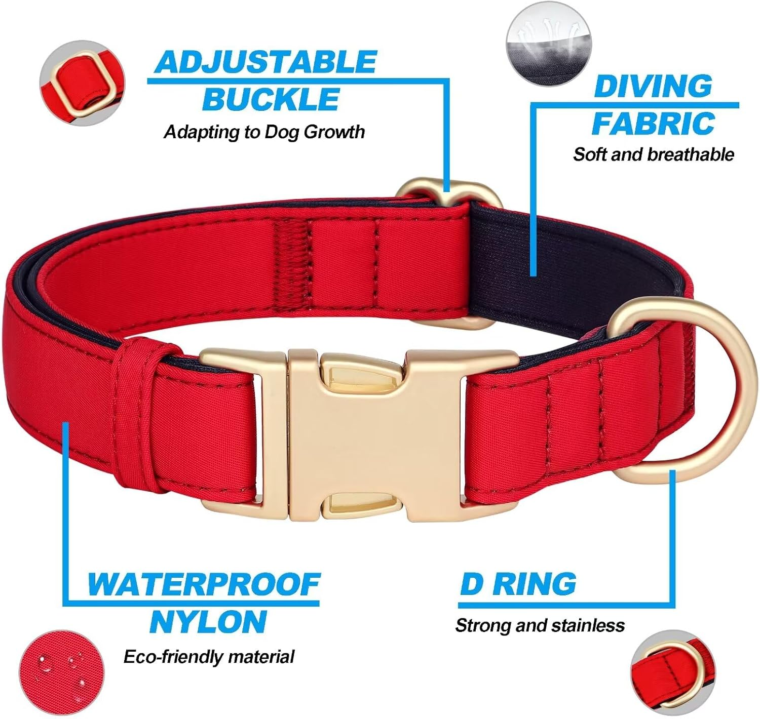 Didog Nylon Dog Collar, Soft Padded, Durable Dog Collar with Quick Release Metal Buckle, Lightweight and Breathable Dog Collar for Small Dogs, Red, S
