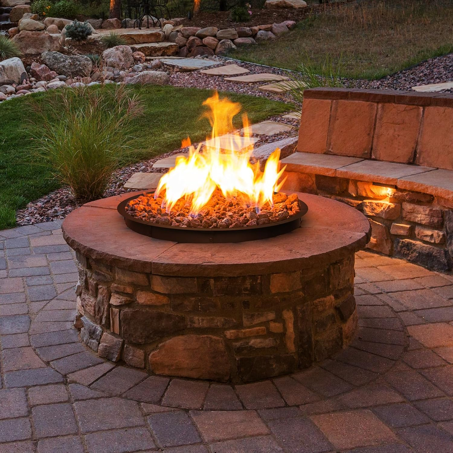Outdoor Fire Pit Ring Insert, Fire Ring for Outside, Liner 46-Inch Outer/43-Inch Inner Diameter, Large round Wood Burning Firepits Rim Insert for Backyard Bonfire, Patio, Camping, Black image number 2