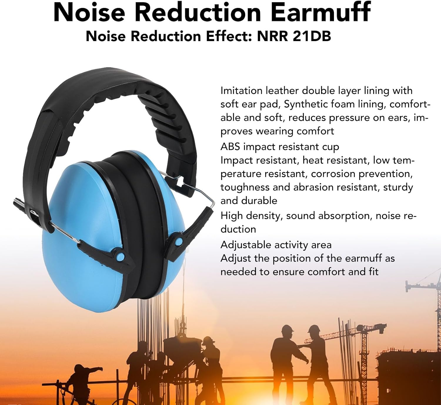 EVGATSAUTO Ear Protection Earmuff, NRR 21DB Noise Reduction Headphone with Soft Padded Headband for Construction Lawn Mowing image number 6