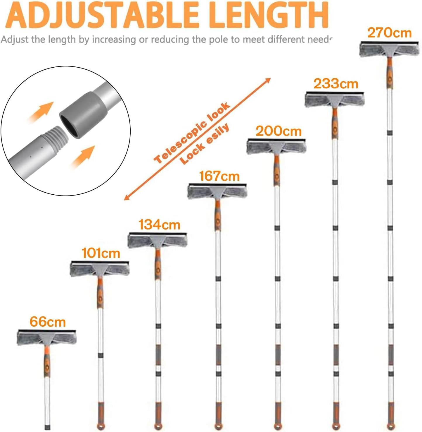 LIODUX Squeegee Window Cleaner 2 in 1 Rotatable Window Cleaning Tool Kit with Extension Pole, Window Washing Equipment with Bendable Head for Indoor/Outdoor Window and Car Glass image number 1