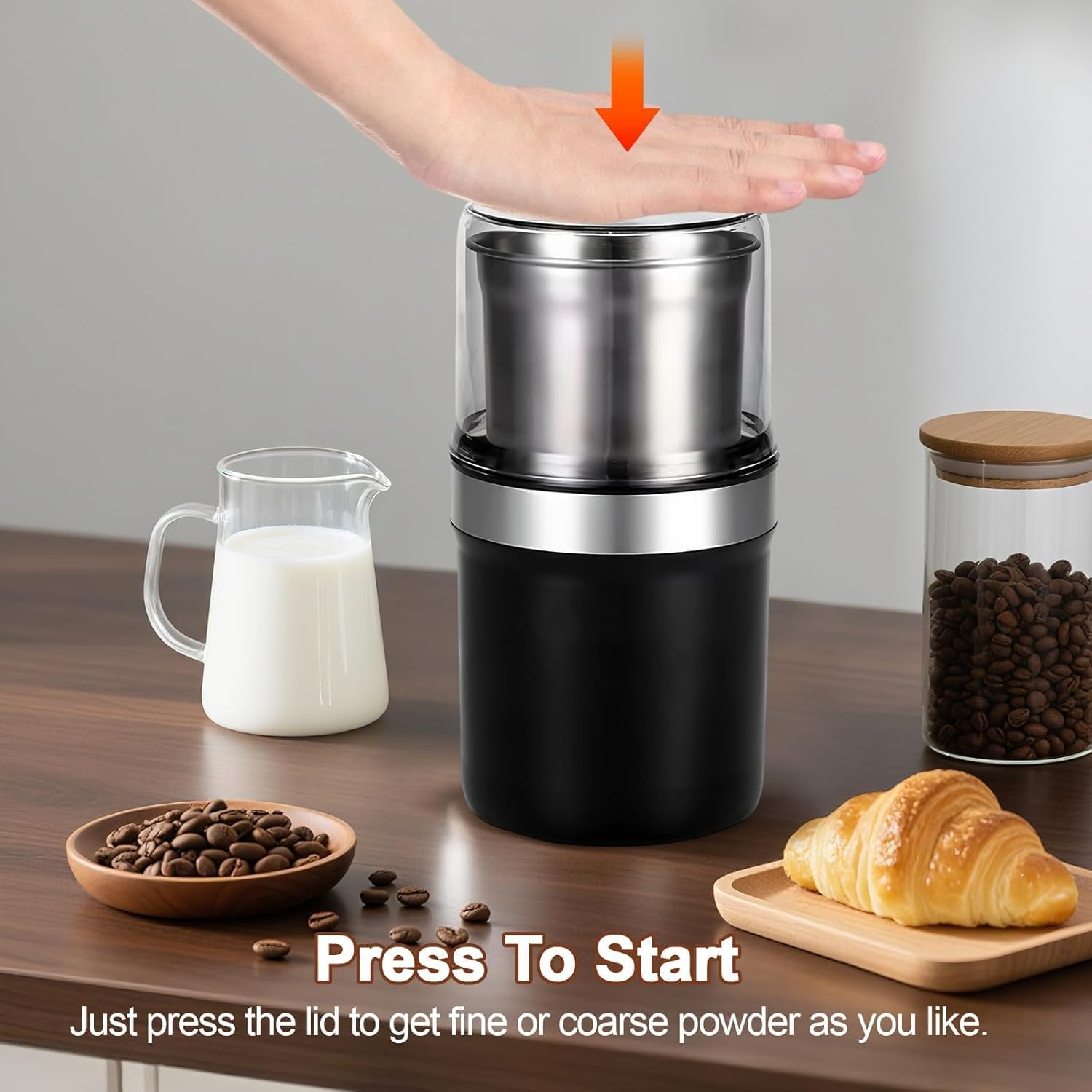 Electric Coffee Grinder & Spice Grinder, 3.5Oz /100G Capacity, Dual Leaf Stainless Steel Blade for Coffee Beans, Herbs, Nuts, 2 Removable Stainless Steel Bowls - Perfect for Home, Kitchen, Camping