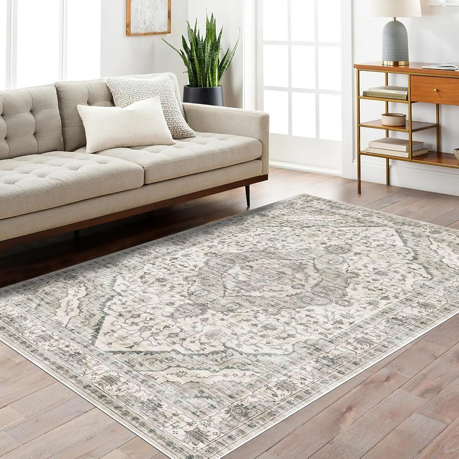Area Rugs for Living Room Boho Large Area Rug Vintage Machine Washable Rugs Carpet Non-Slip Distressed Carpet Area Rugs Print Floor Rug Mat for Livingroom,Bedroom, Office (Creamgreen, 200X300CM)