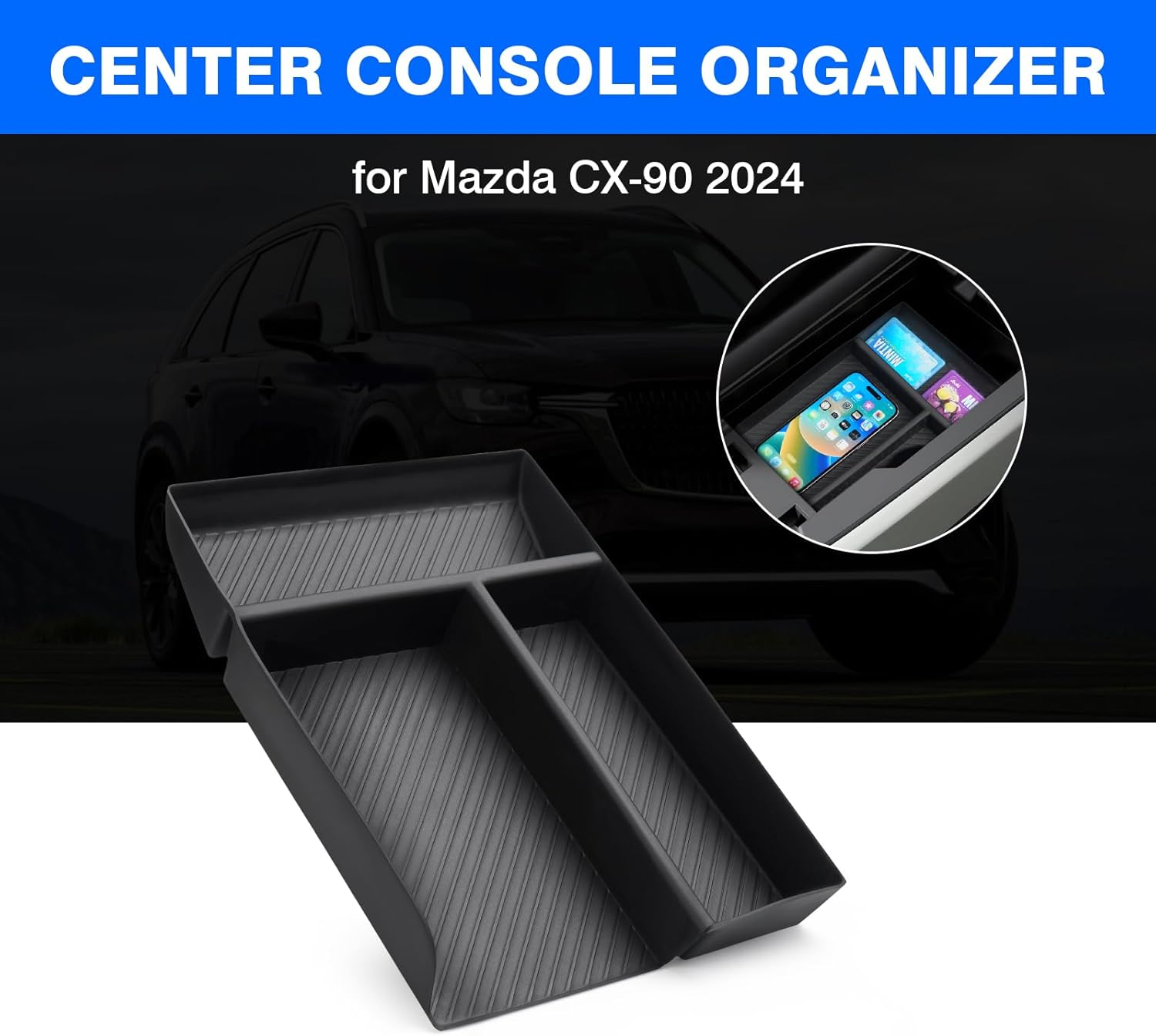 Autorder Center Console Organizer for 2024-2026 Mazda CX-90 CX90 CX-70 CX70 Accessories Armrest Storage Box Secondary Insert Tray with Anti-Slip Mat image number 2