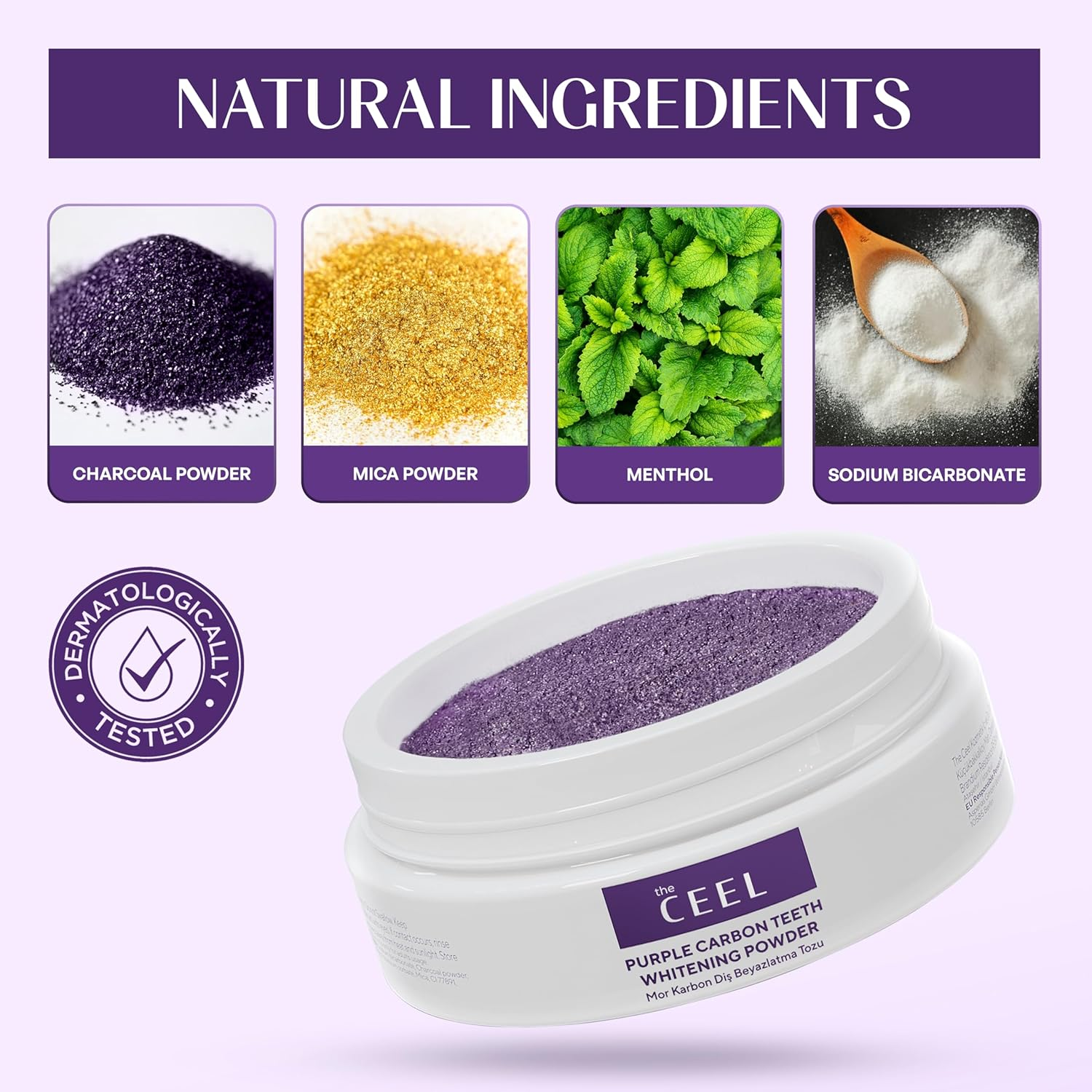 Purple Teeth Whitening Tooth Powder with Activated Charcoal & Mica - Color Correcting Yellow Teeth Oral Care Formula with Mint & Xylitol - Fresh Breath, Healthy & Brighter Smile - 50G image number 1