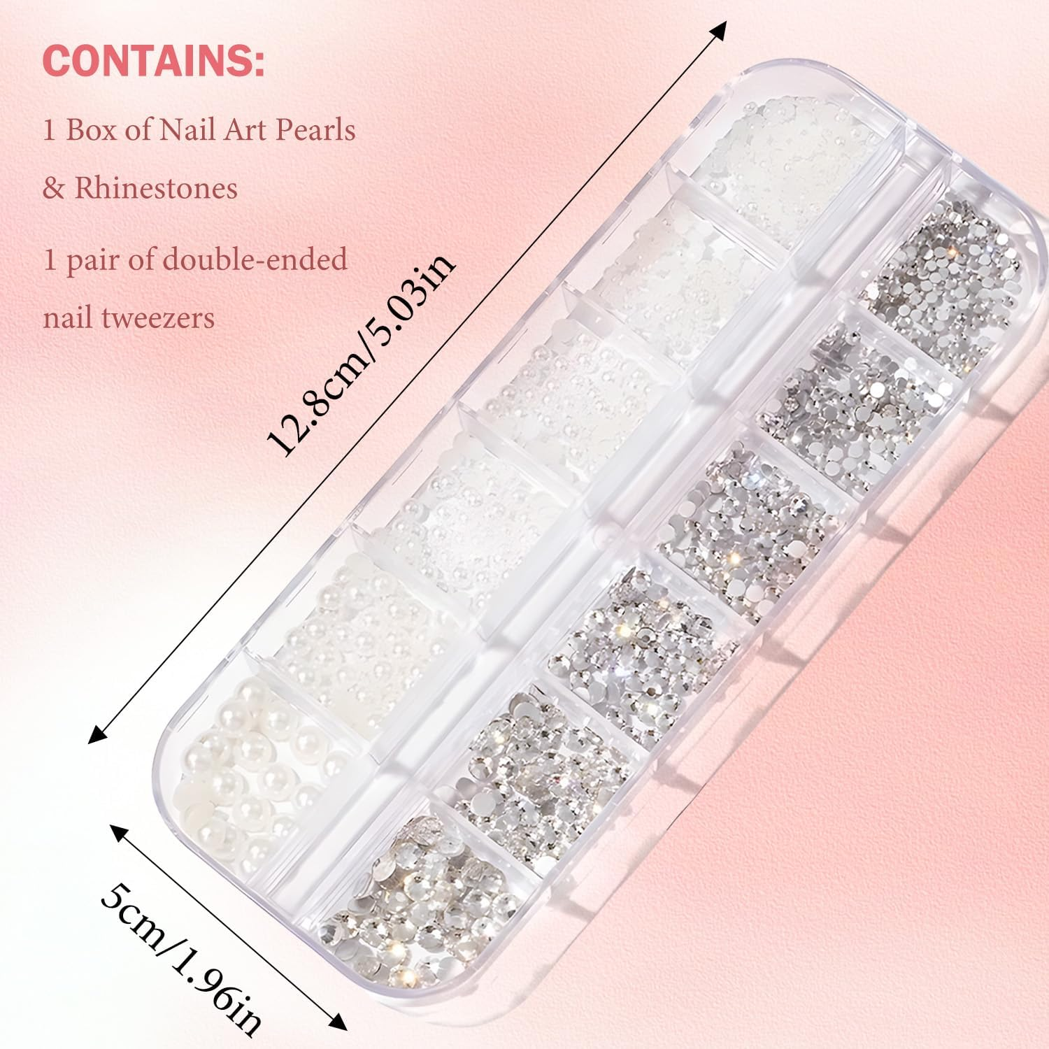 TORMEN Nail Art Diamonds , Rhinestones & Half round Pearls Nail with Tweezers, Multiple Sizes for DIY Nail Art Accessories & Natural or Acrylic Nails image number 1