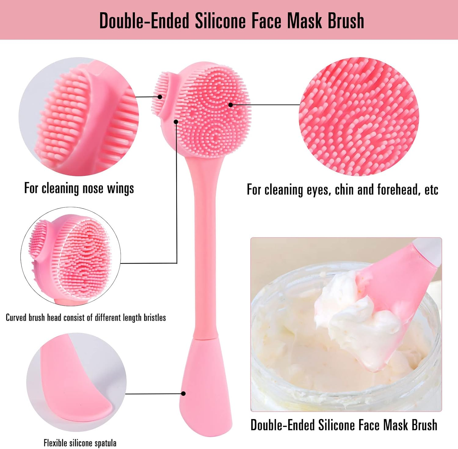 Beomeen Silicone Facial Cleansing Brush 3 Designs, 4 in 1 Handheld Face Scrubber for Deep Gentle Exfoliating, Double-Ended Face Wash Scrub Brush for Face Skincare and Massage (Pink) image number 3