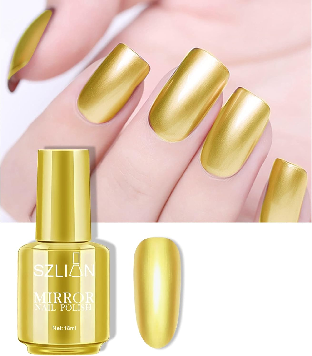 KYDA 18Ml Gold Mirror Nail Polish, Bright Glossy Mirror Polish for Nails Art, Longlasting Shine Metallic Effect Nails Art, Gorgeous Reflective Manicure Nail Lacquers-Silver, 0.61 Fl Oz