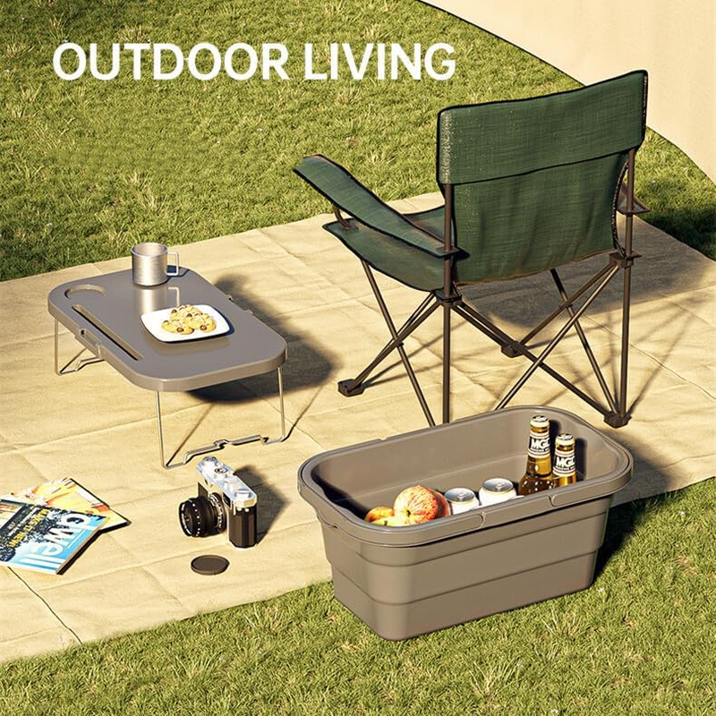 Portable Picnic Storage Basket with Folding Table Tray, Grey, Camping and Outdoor Use image number 2