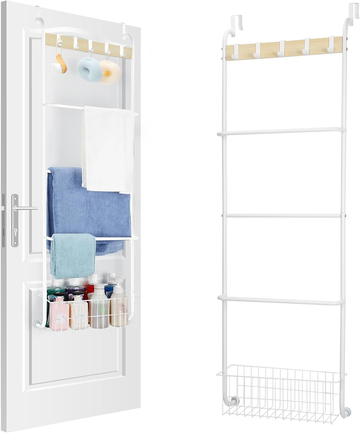 Over the Door Towel Rack, 5-Tier Towel Racks for Bathroom Door Hanging, White over Door Towel Bar Rack, Door Blanket Holder for Clothes, Washcloths,Hand Towels, over the Door Bathroom Organizer image number 1