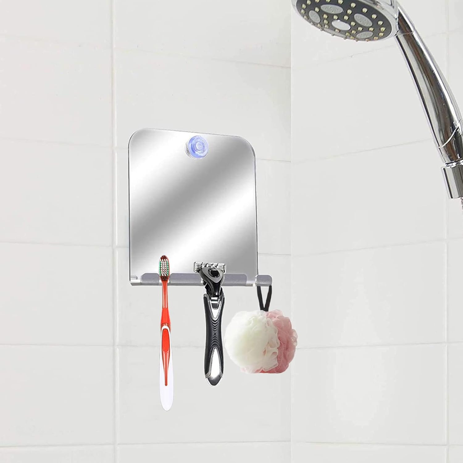 Shower Mirror Travel Mirror Unbreakable Portable Shaving Mirror, Hanging Razor Toothbrush, Square image number 3